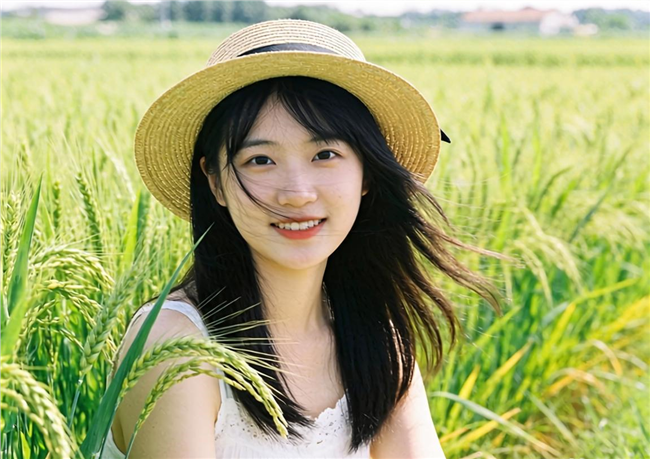 夏日田间戴着草帽的女孩图片
