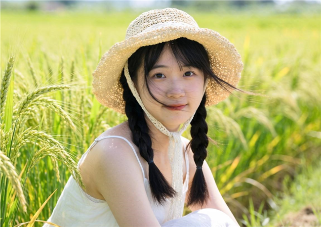 夏日稻田质朴清新女孩摄影图片