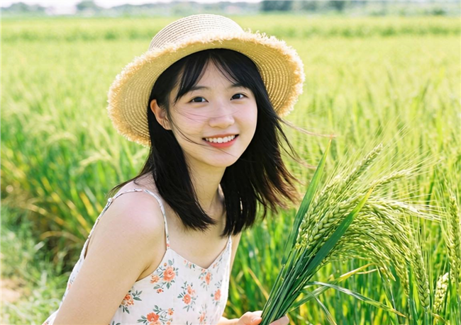 夏日稻田风光美女写真摄影图片