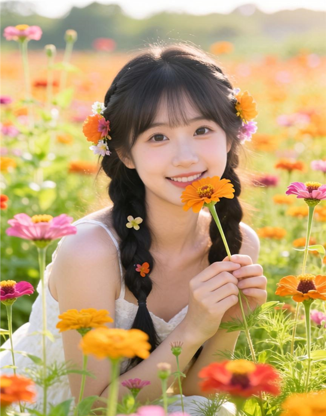 夏日花海元气少女美女写真图片