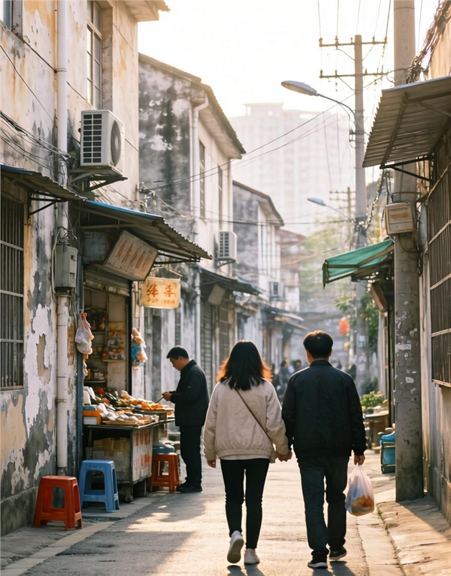 城市老街小巷人物背影摄影图片