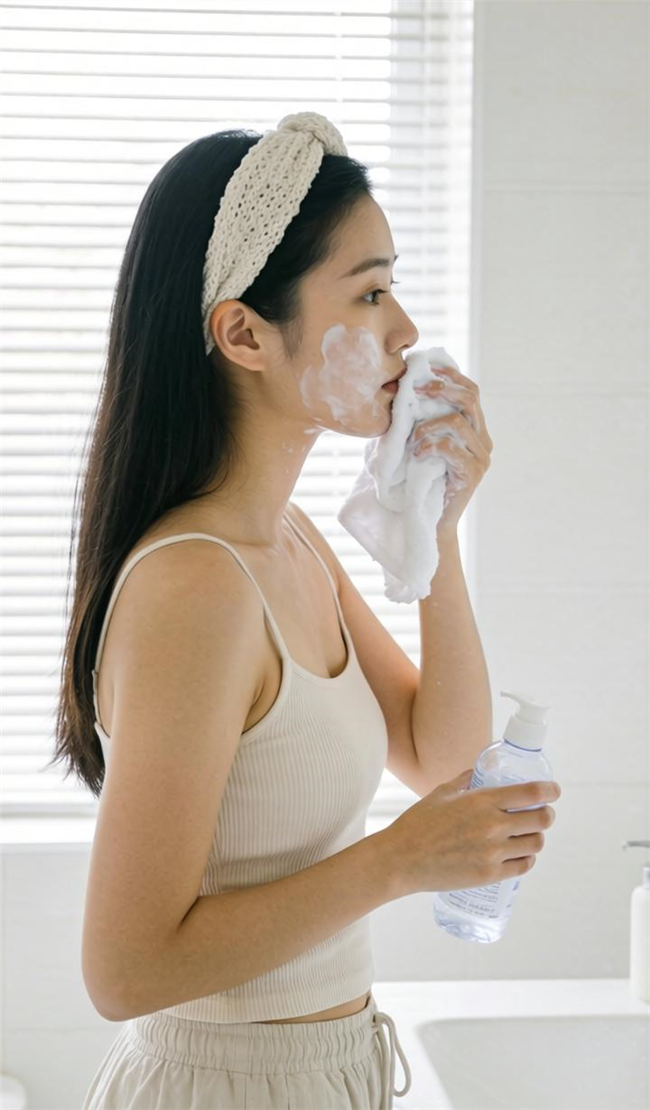 清晨美女浴室洗漱日常图片