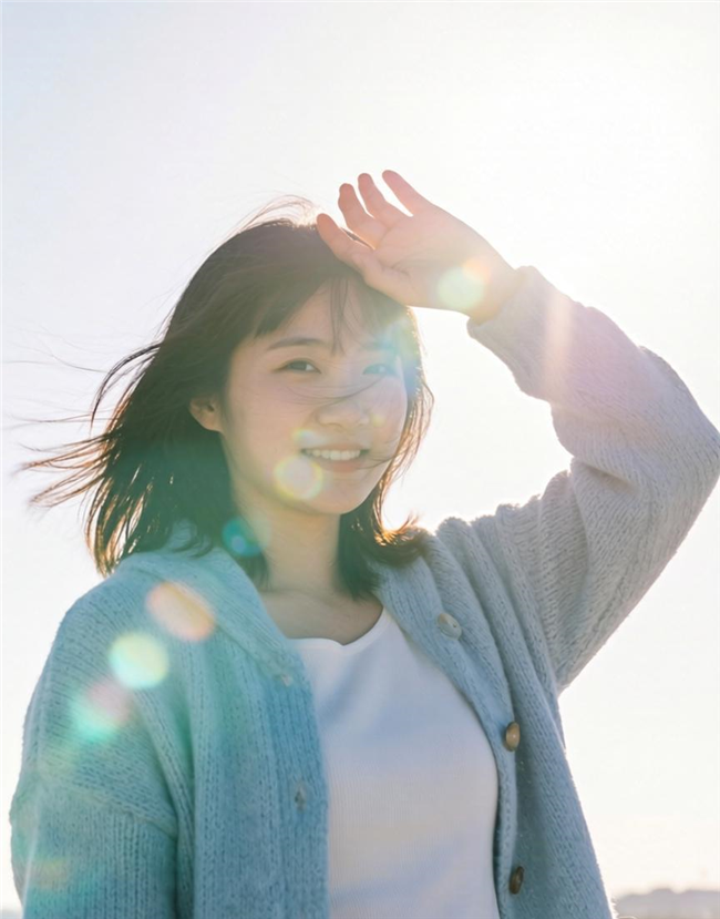 美女随性抬手挡阳光抓拍图片