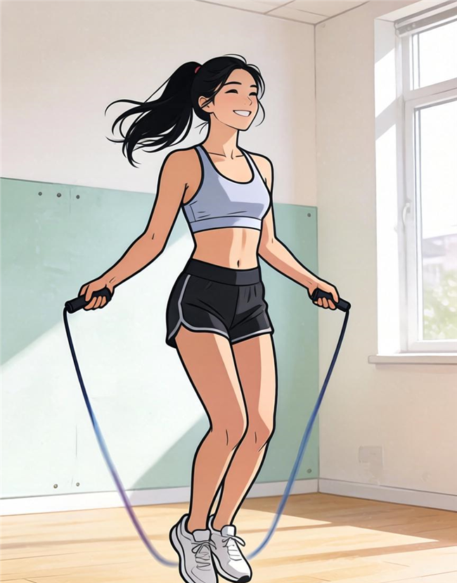简约卡通插画风格跳绳女孩图片