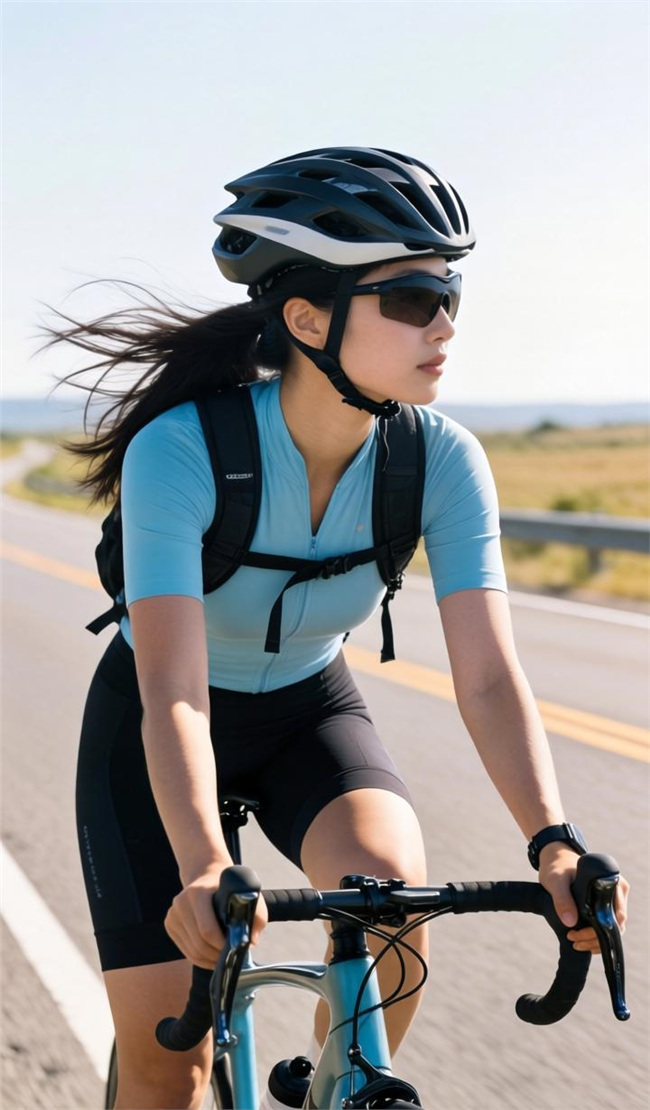 美女户外公路骑行摄影图片