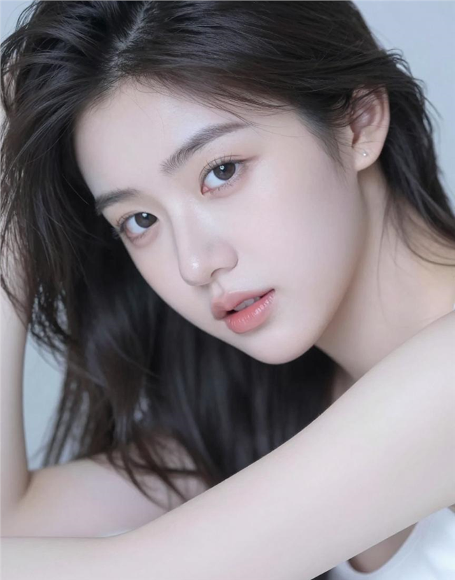 白皙素颜美女肖像摄影图片