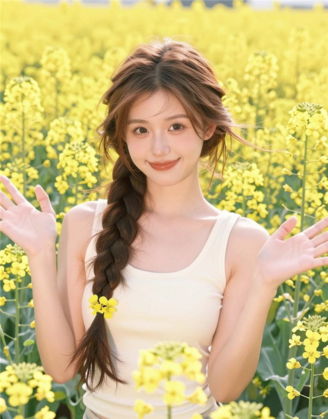 金色油菜花地甜美女生写真图片