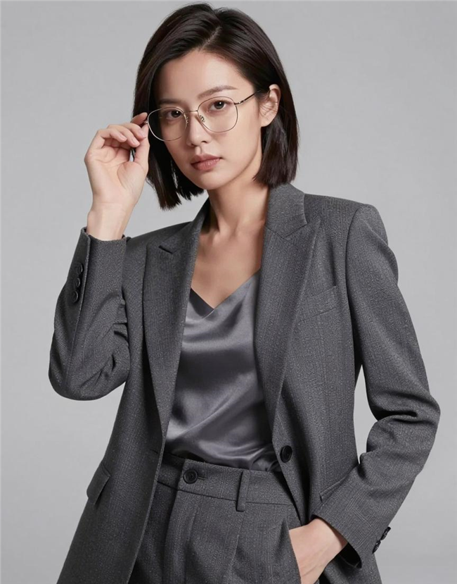 灰色西装套装美女写真摄影图片