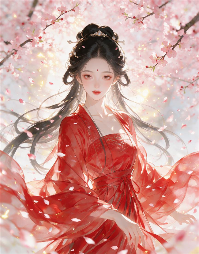 古风红色纱裙美女动漫图片