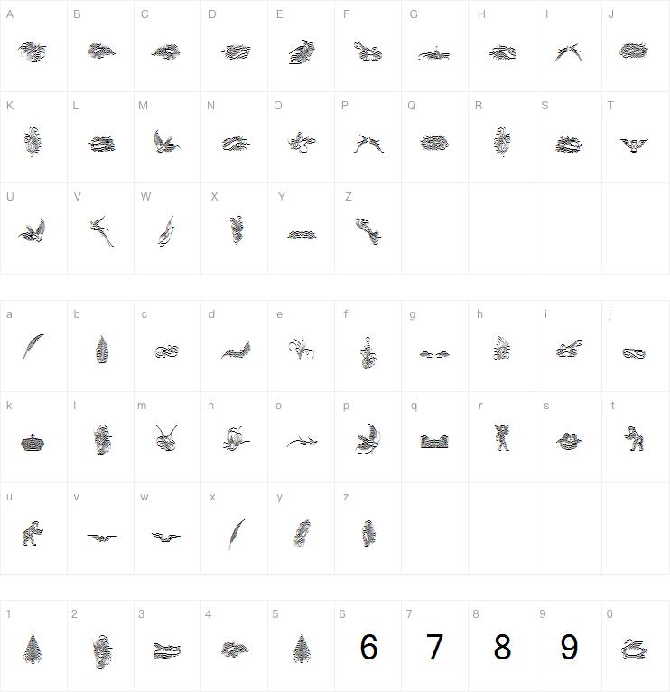 Penmanship Birds and Ornaments字体