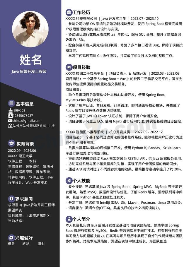 5年经验后端开发个人简历模板