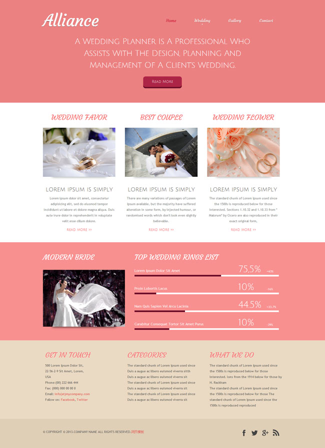 婚礼策划企业CSS3网站模板（婚礼设计策划网站）
