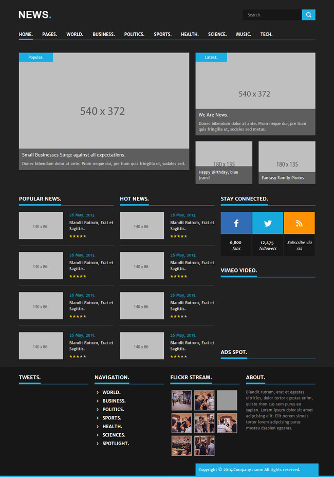 新闻杂志CSS3静态模板（新闻html模板）