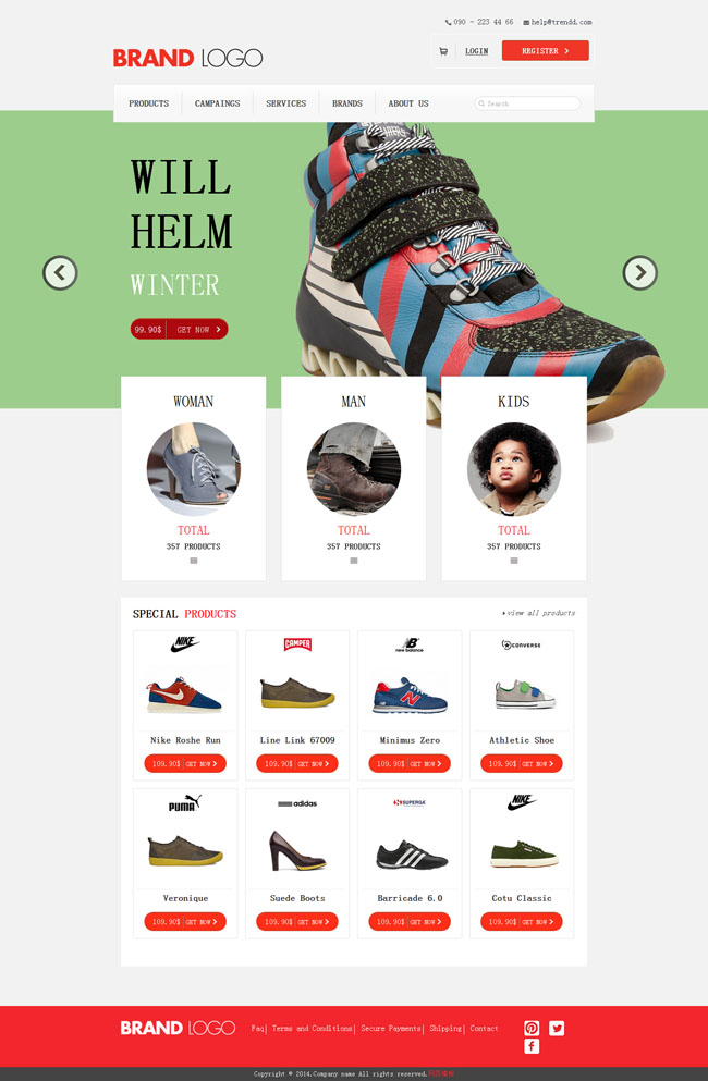 鞋子销售商城网站模板（鞋店销售系统）