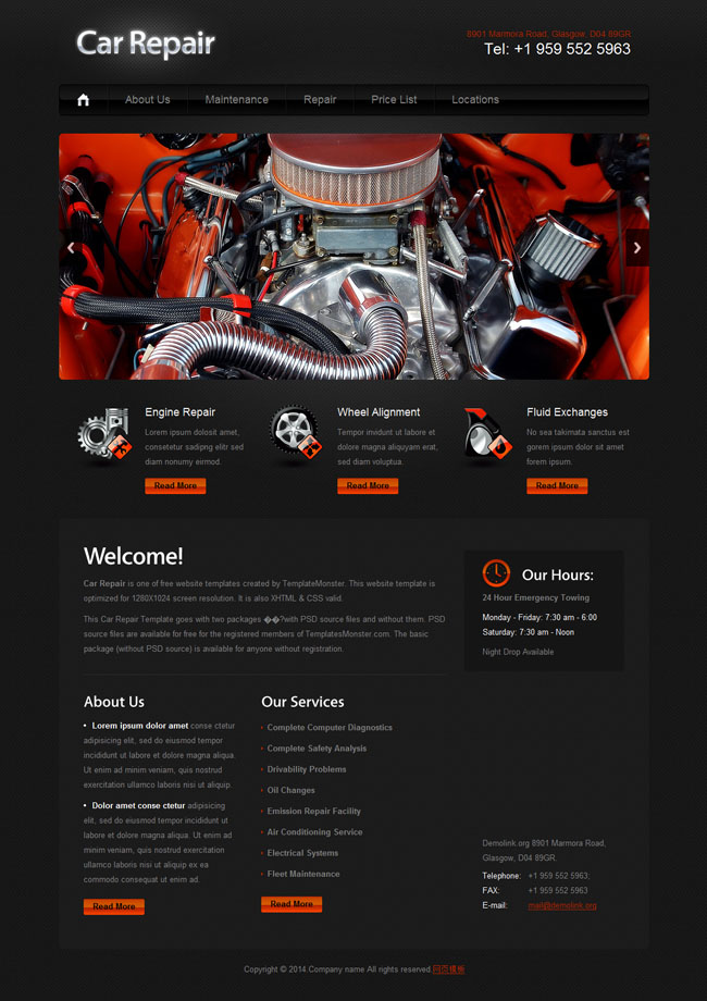 发动机维修企业网站模板（汽车发动机维修网站）