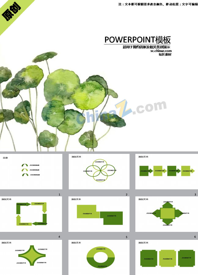 绿叶荷花ppt模板下载