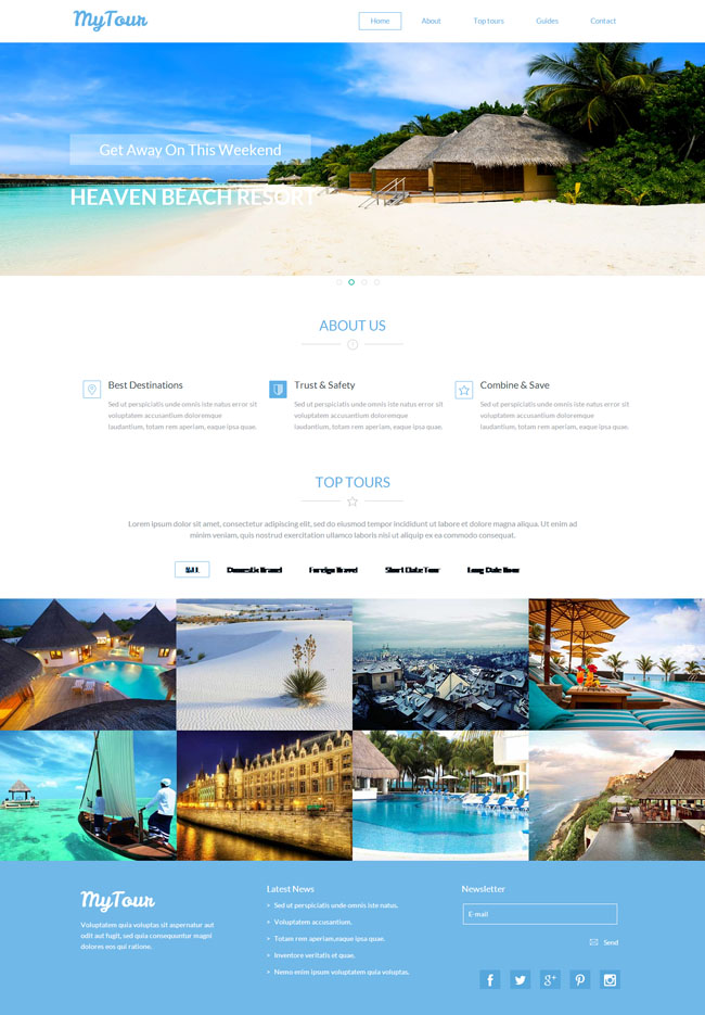 蓝色海边旅游休闲网站模板（蓝色海边风景图片）