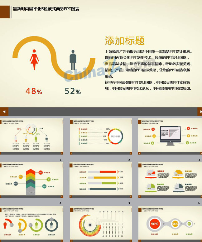 17套扁平化欧式商务ppt图表下载