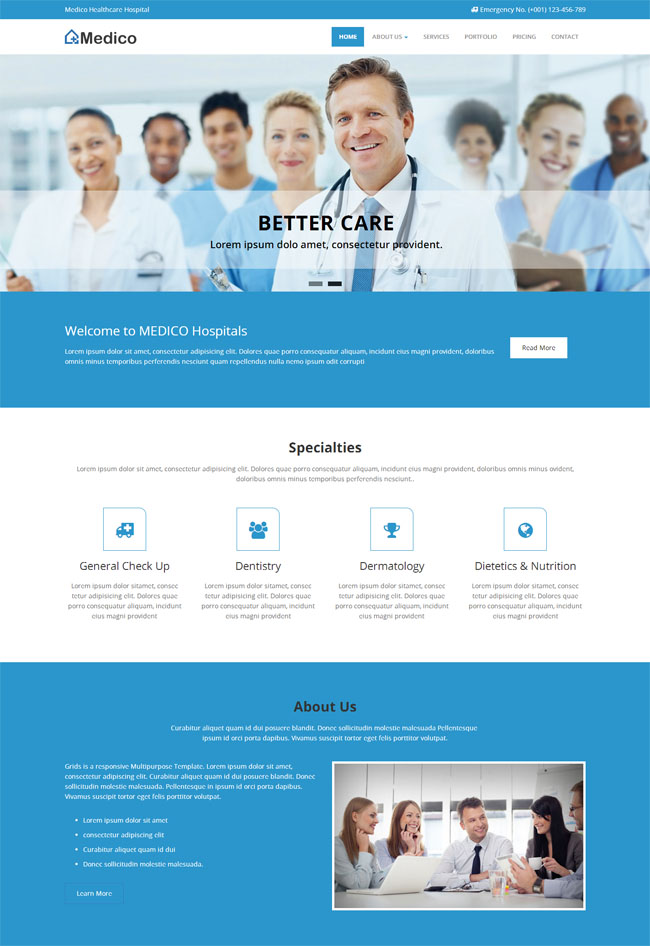 蓝色医疗团队网站模板（蓝色 医疗）