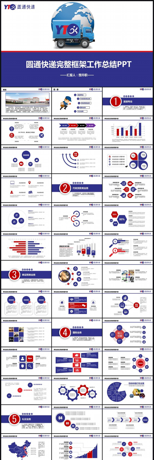 醒目圆通快递工作总结PPT模板