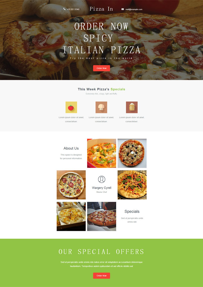国外餐饮披萨美食网页模板（披萨店菜单模板）