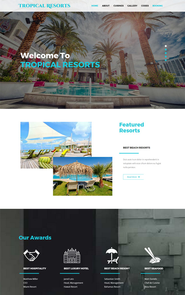 热带度假村酒店官网模板（度假村网站）