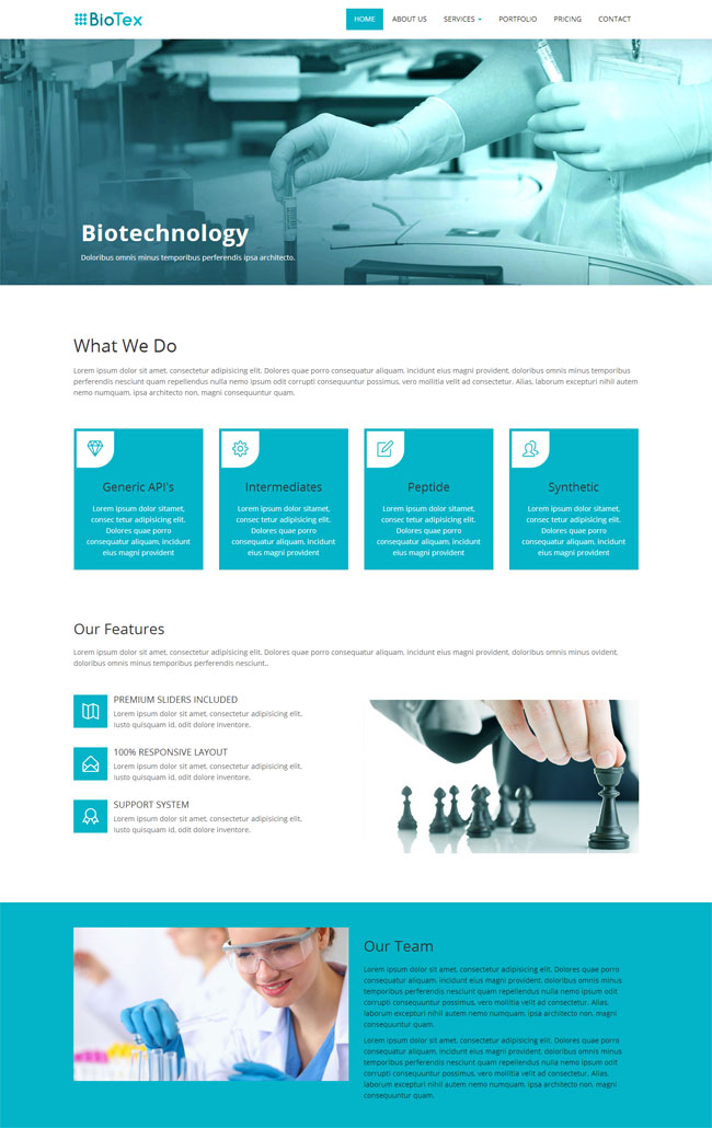 蓝色化学生物研究网站模板（蓝色生物科技有限公司）