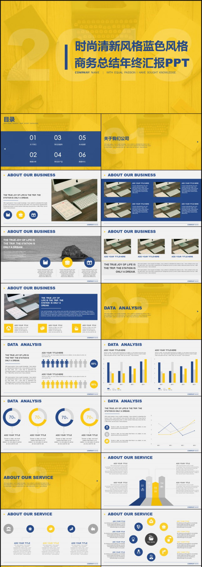 动态黄蓝稳重商务汇报类PPT模板