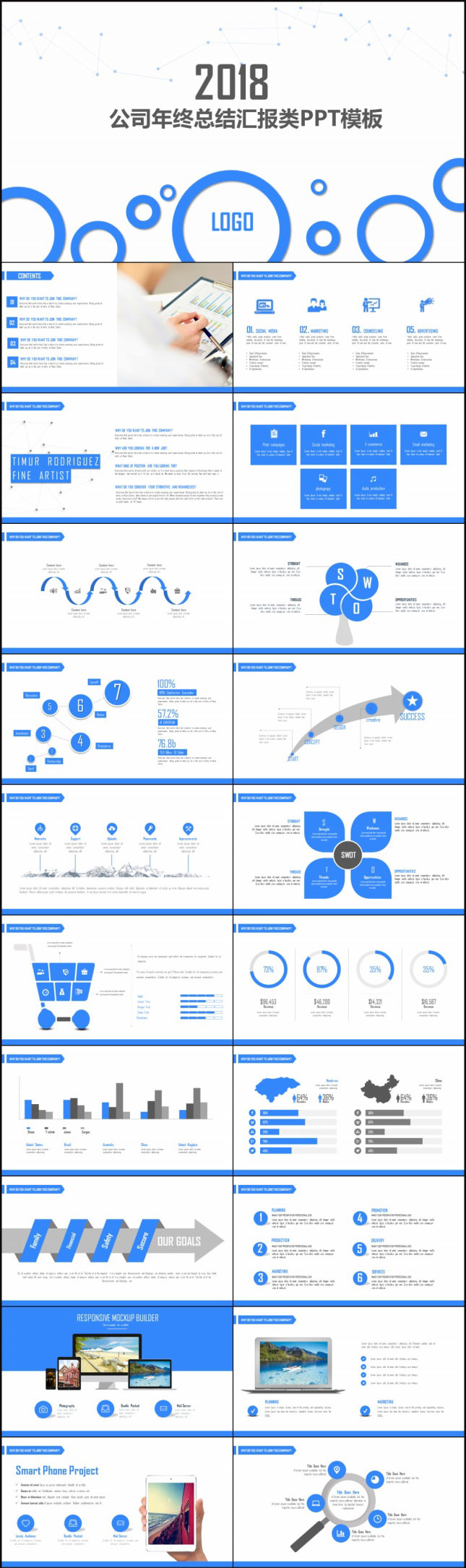 2018公司年终总结汇报类PPT模板