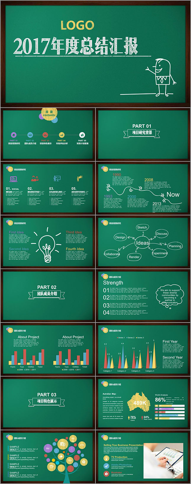 黑板粉笔风格年终总结汇报PPT模板