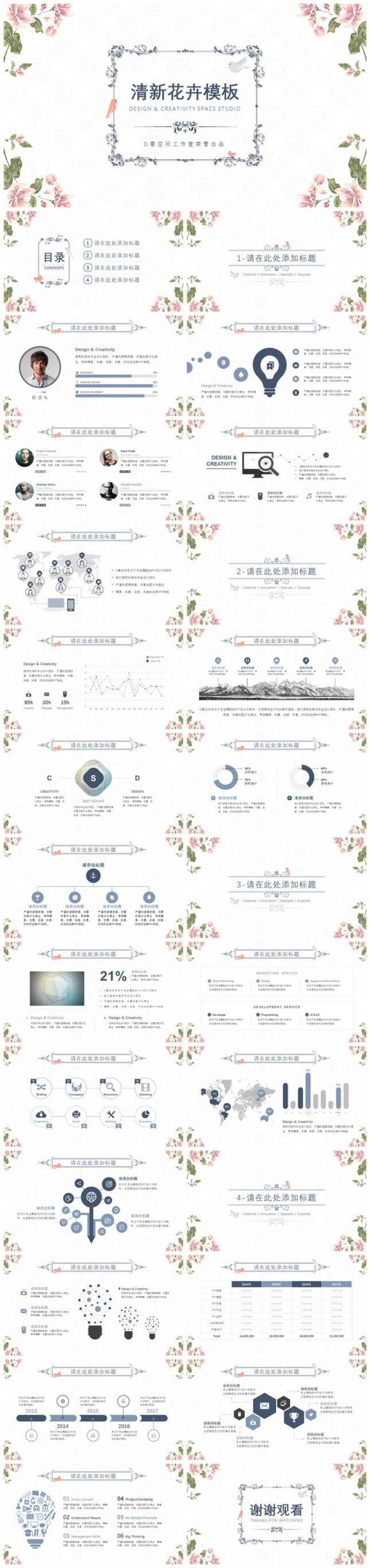 清新花卉文艺主题PPT模板