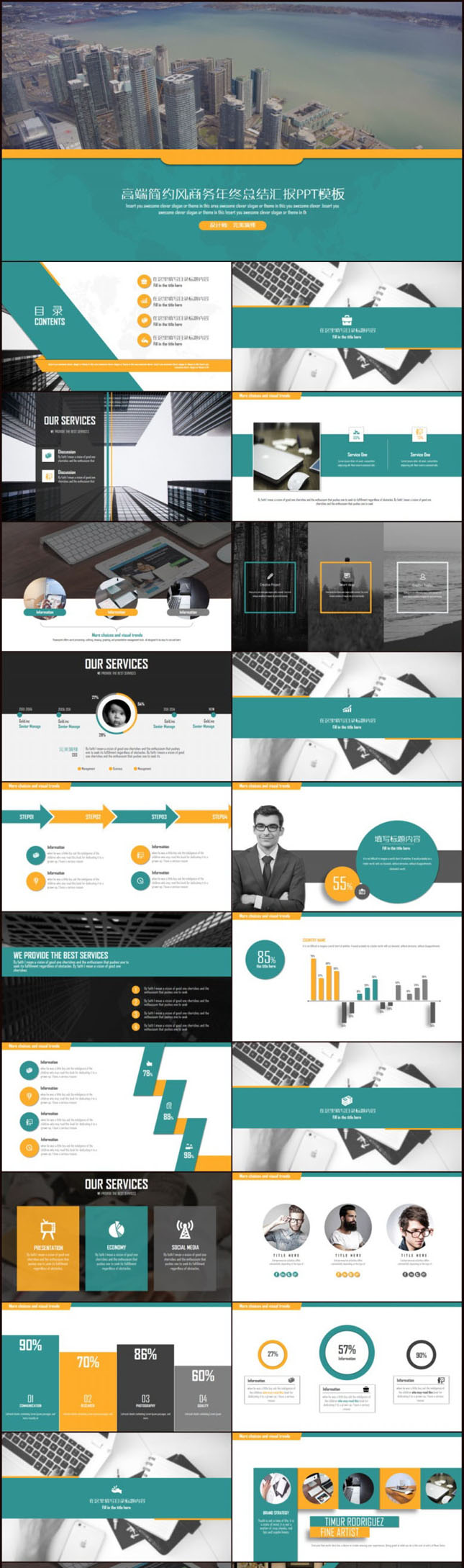 高端简约风商务总结汇报PPT模板