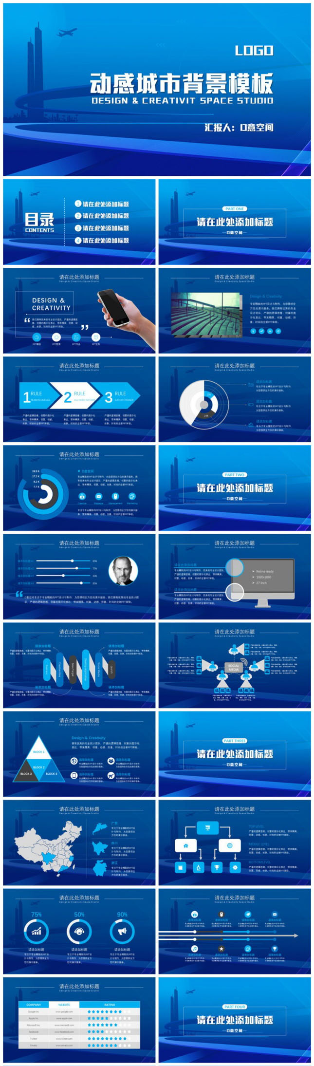 海洋蓝城市商业PPT模板