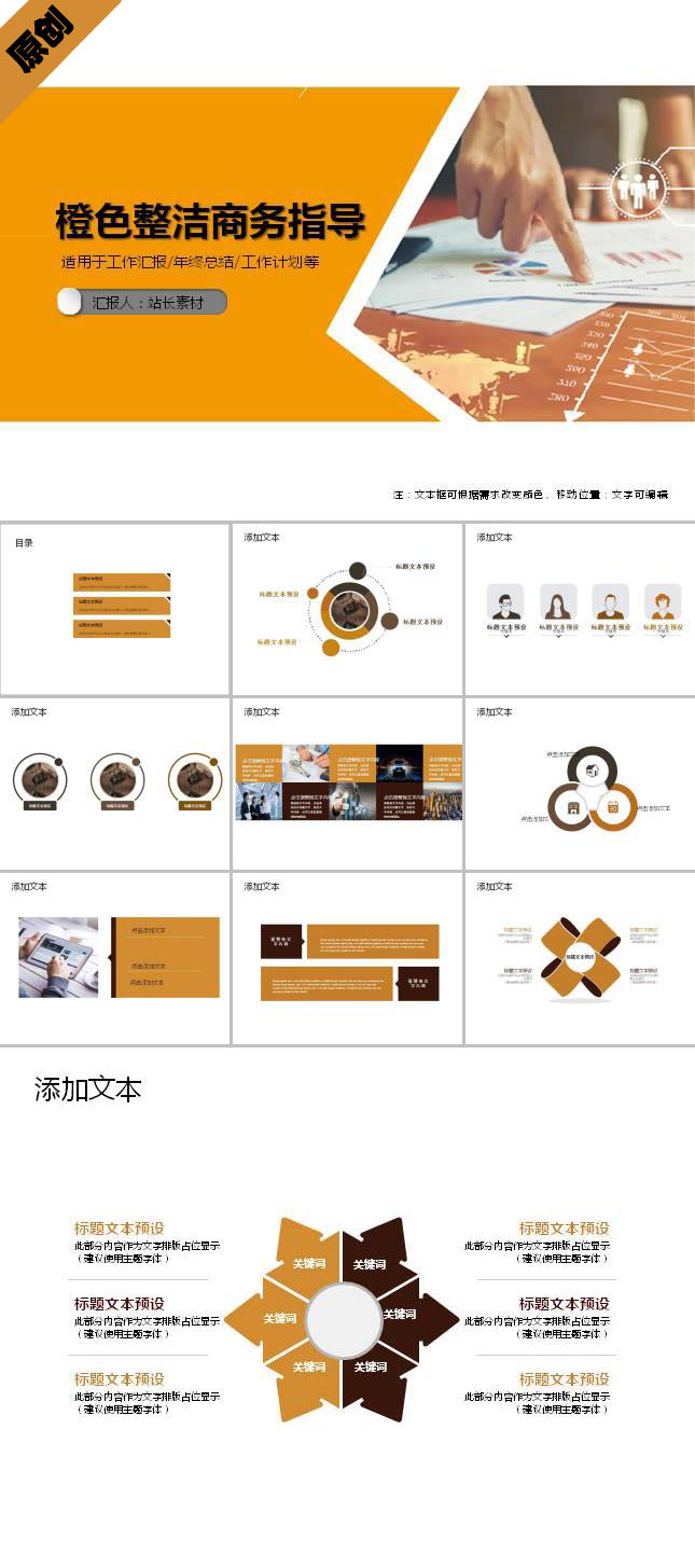 橙色整洁商务指导ppt模板