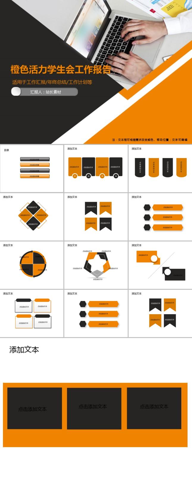 橙色活力学生会工作报告PPT模板
