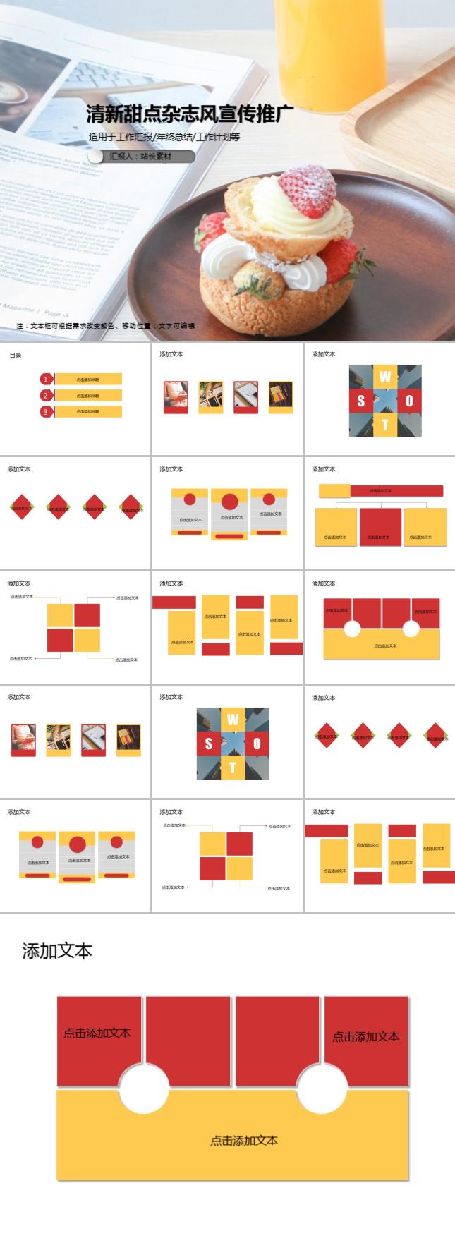 清新甜点杂志风宣传推广PPT模板