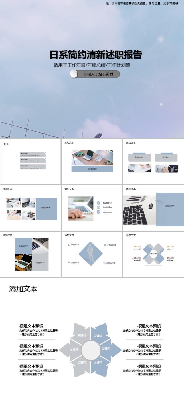 日系简约清新述职报告PPT模板