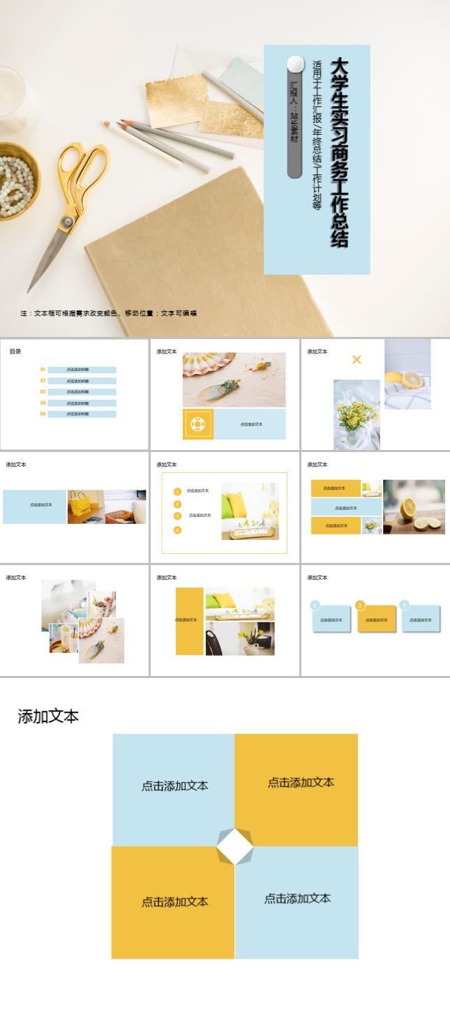 大学生实习商务工作总结PPT模板