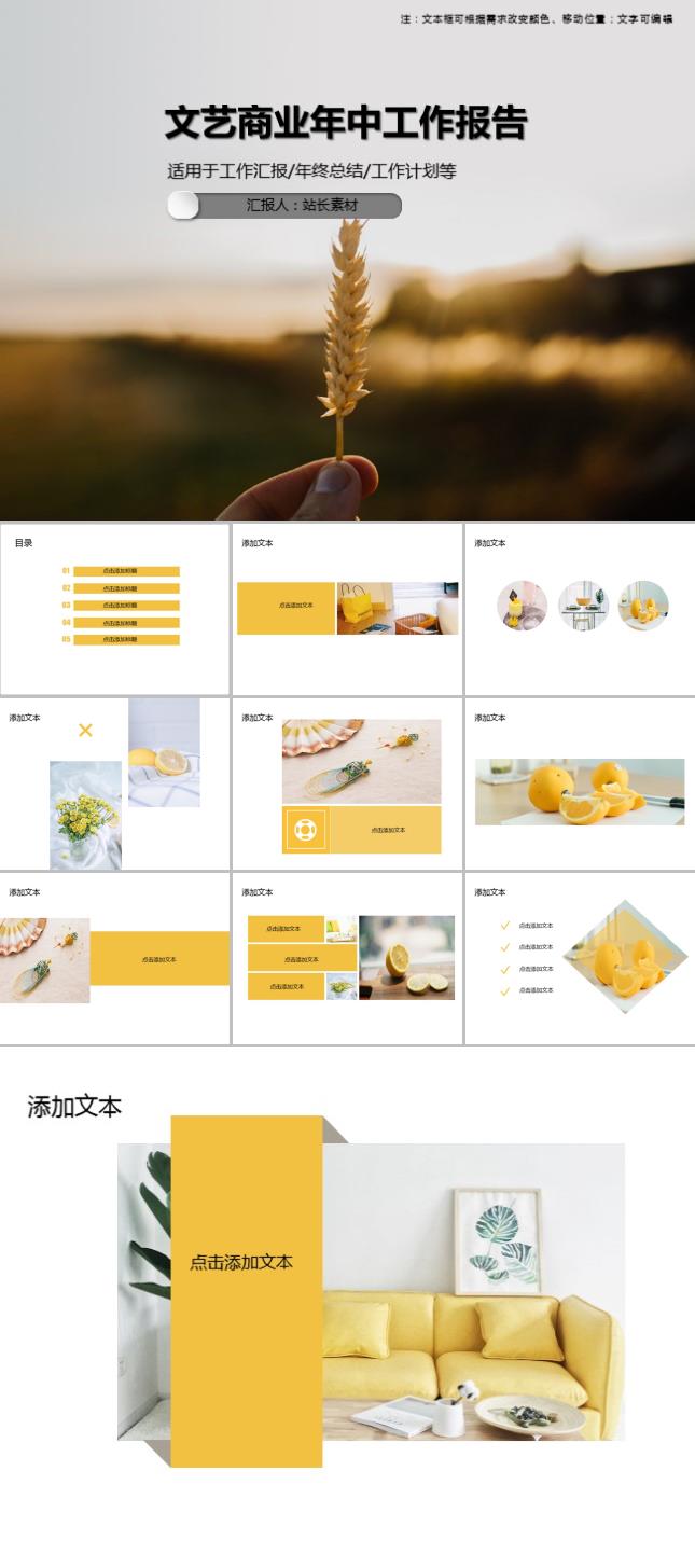 文艺商业年中工作报告PPT模板