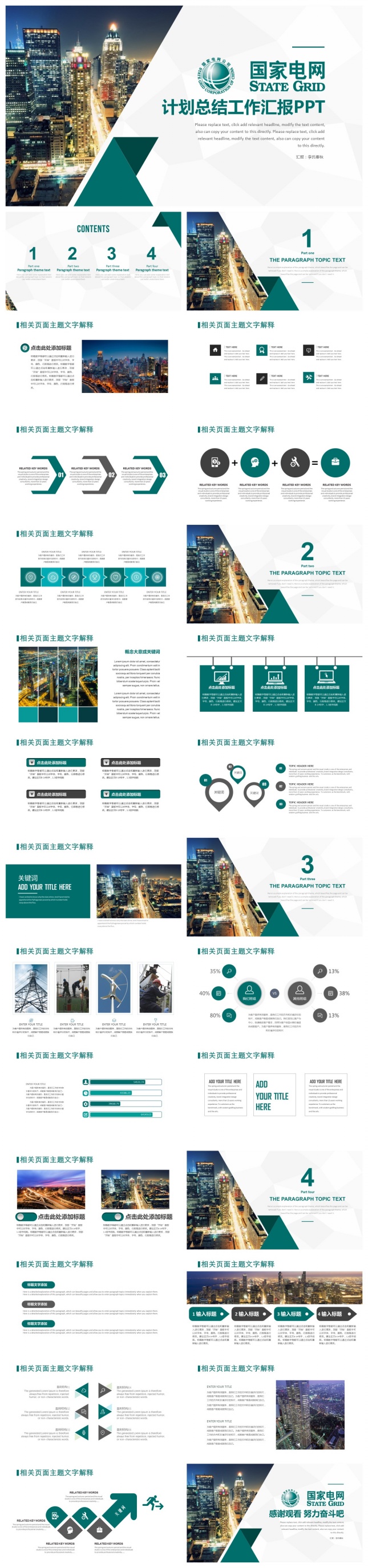 电网电力系统总结汇报PPT模板