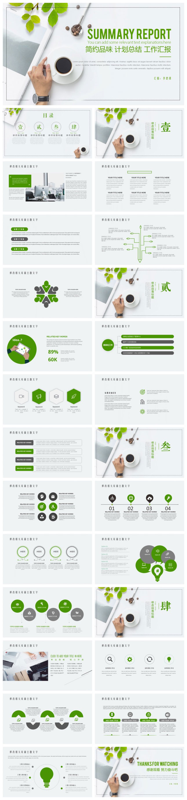 绿色清新计划总结工作汇报PPT模板