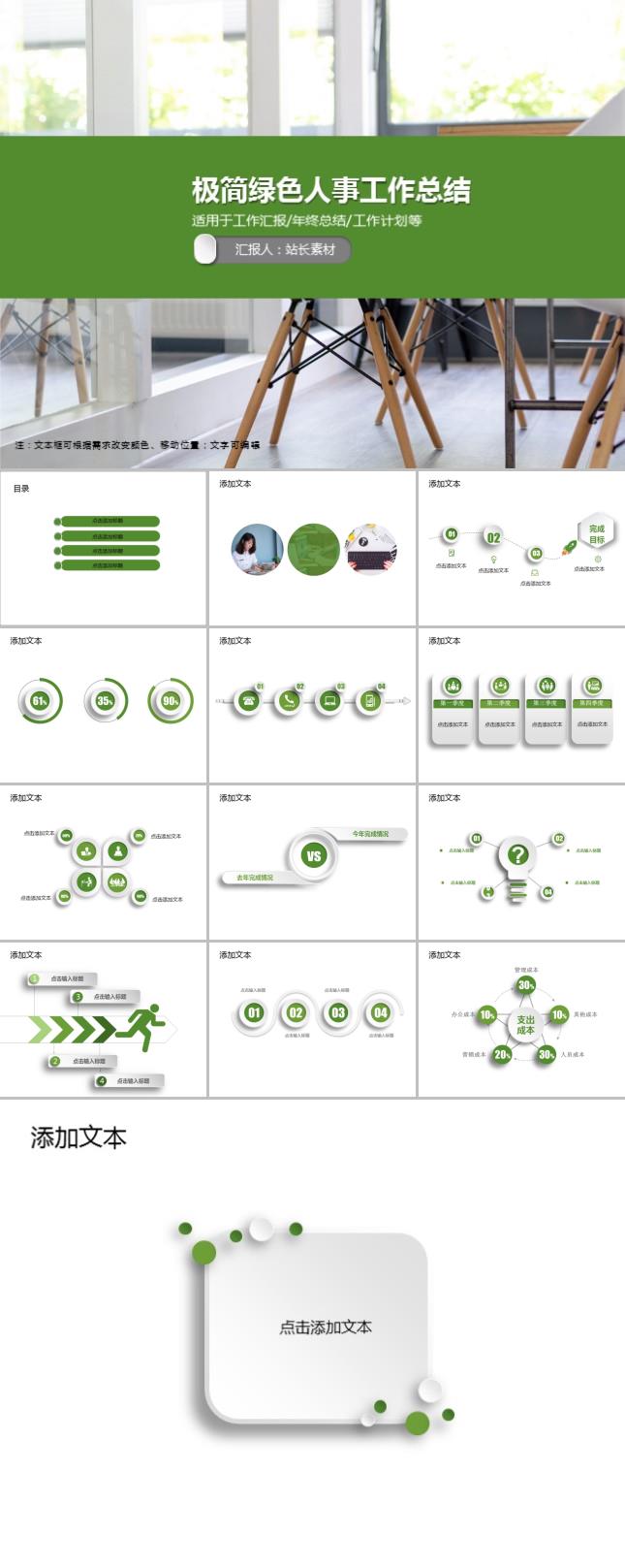 极简绿色人事工作总结PPT模板
