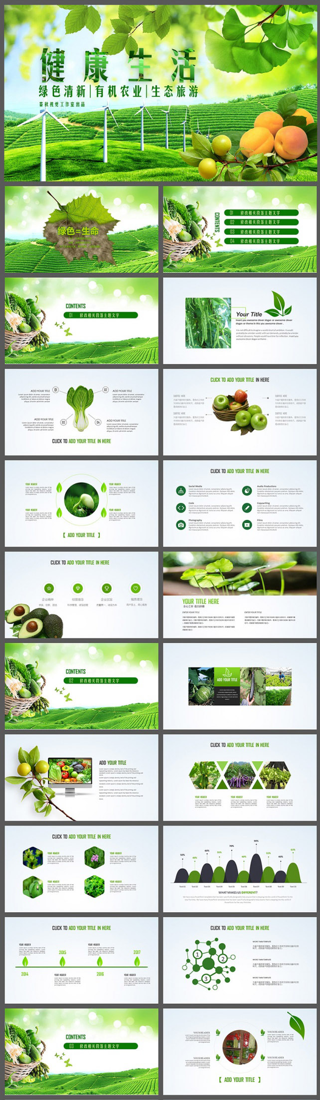 绿色生态旅游有机农业商务报告PPT模板