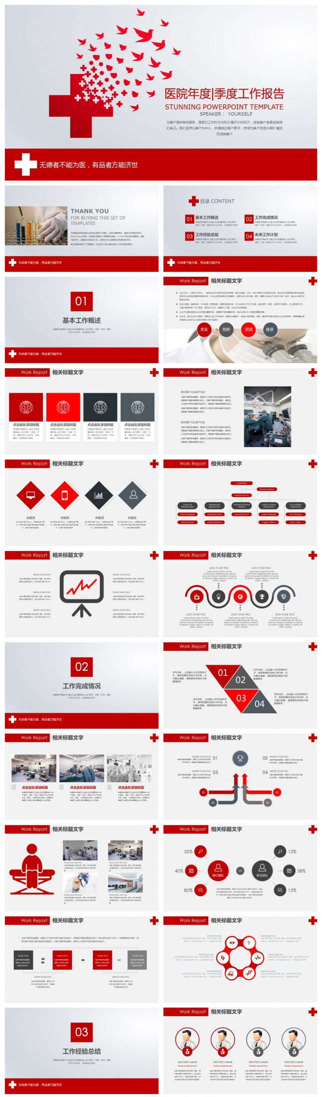 创意红色医疗卫生系统总结报告PPT模板