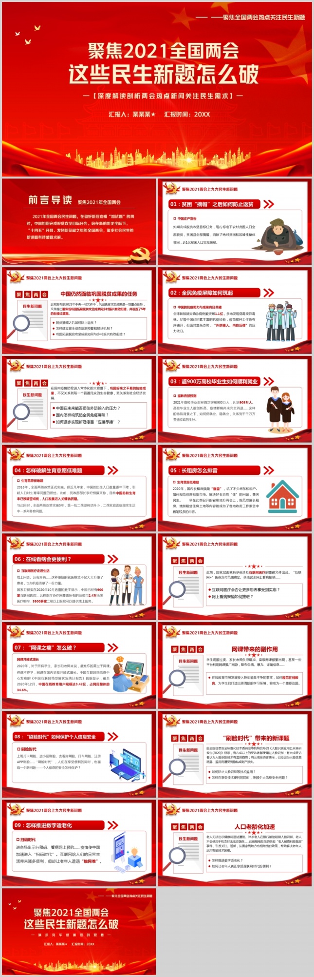 聚焦2021全国两会关注民生PPT模板