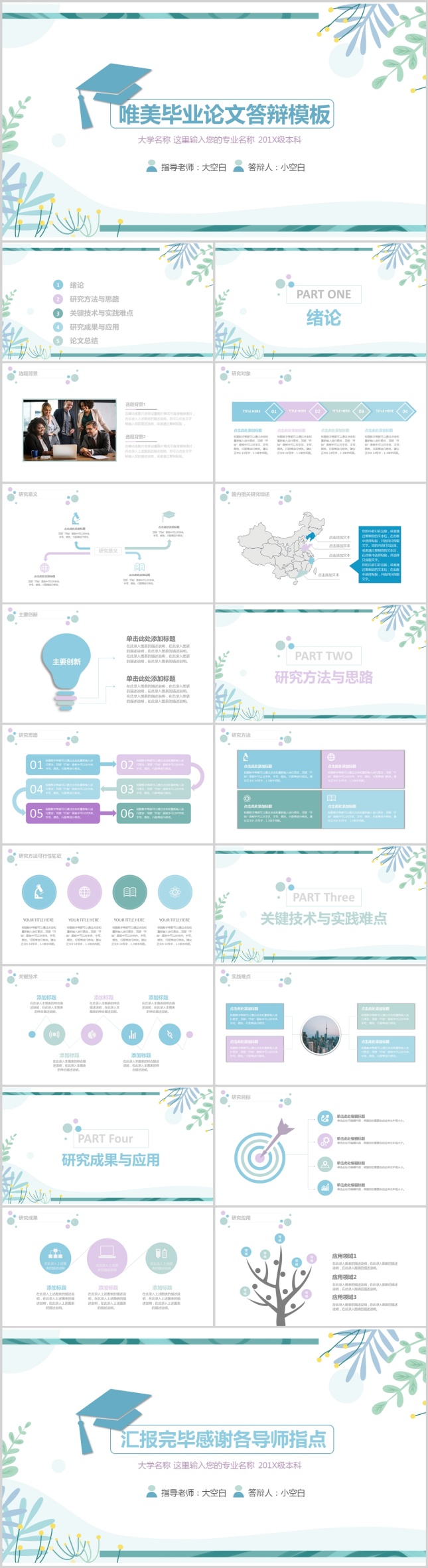 唯美毕业论文本科答辩PPT模板