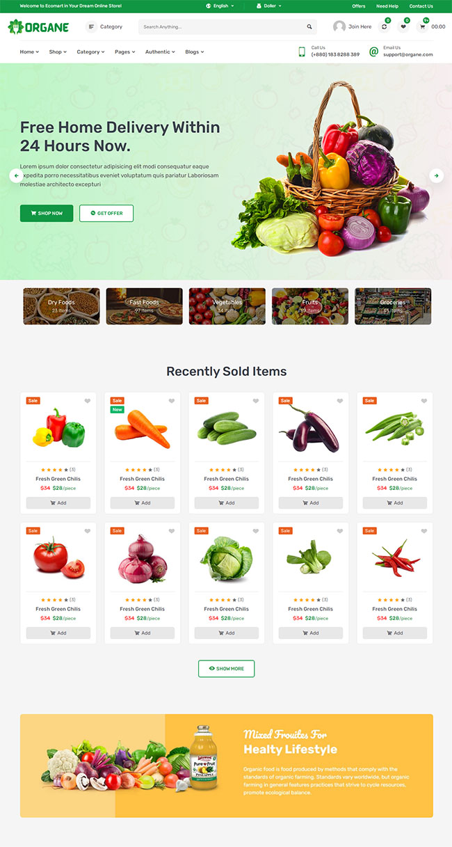 有机蔬菜水果食品商城网站模板（有机蔬菜水果专卖店）