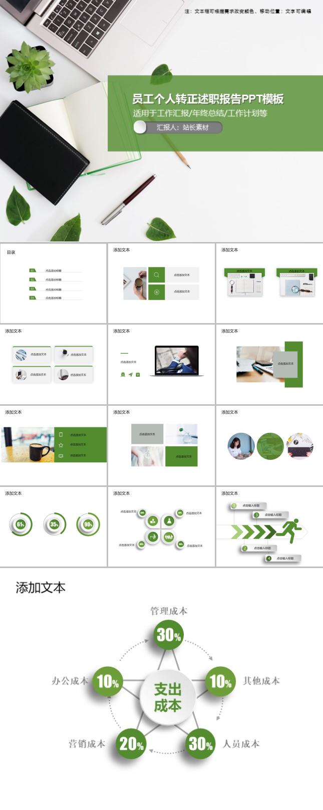 员工个人转正述职报告PPT模板