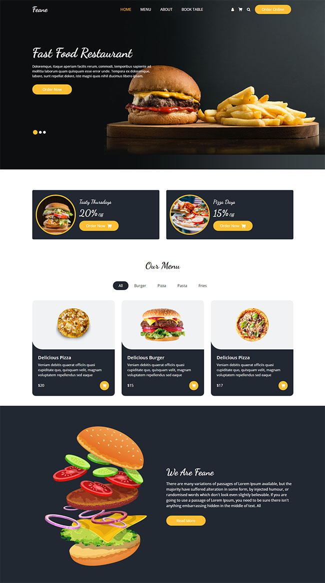 薯条汉堡西餐美食网站模板（汉堡薯条饮品套餐图片）