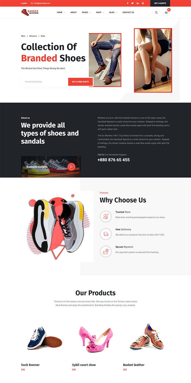 鞋子品牌商店网站HTML5模板（鞋子店铺首页）